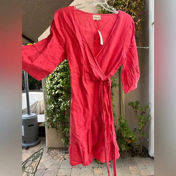 Linen Wrap Ruffle Dress - Picture 1 of 3